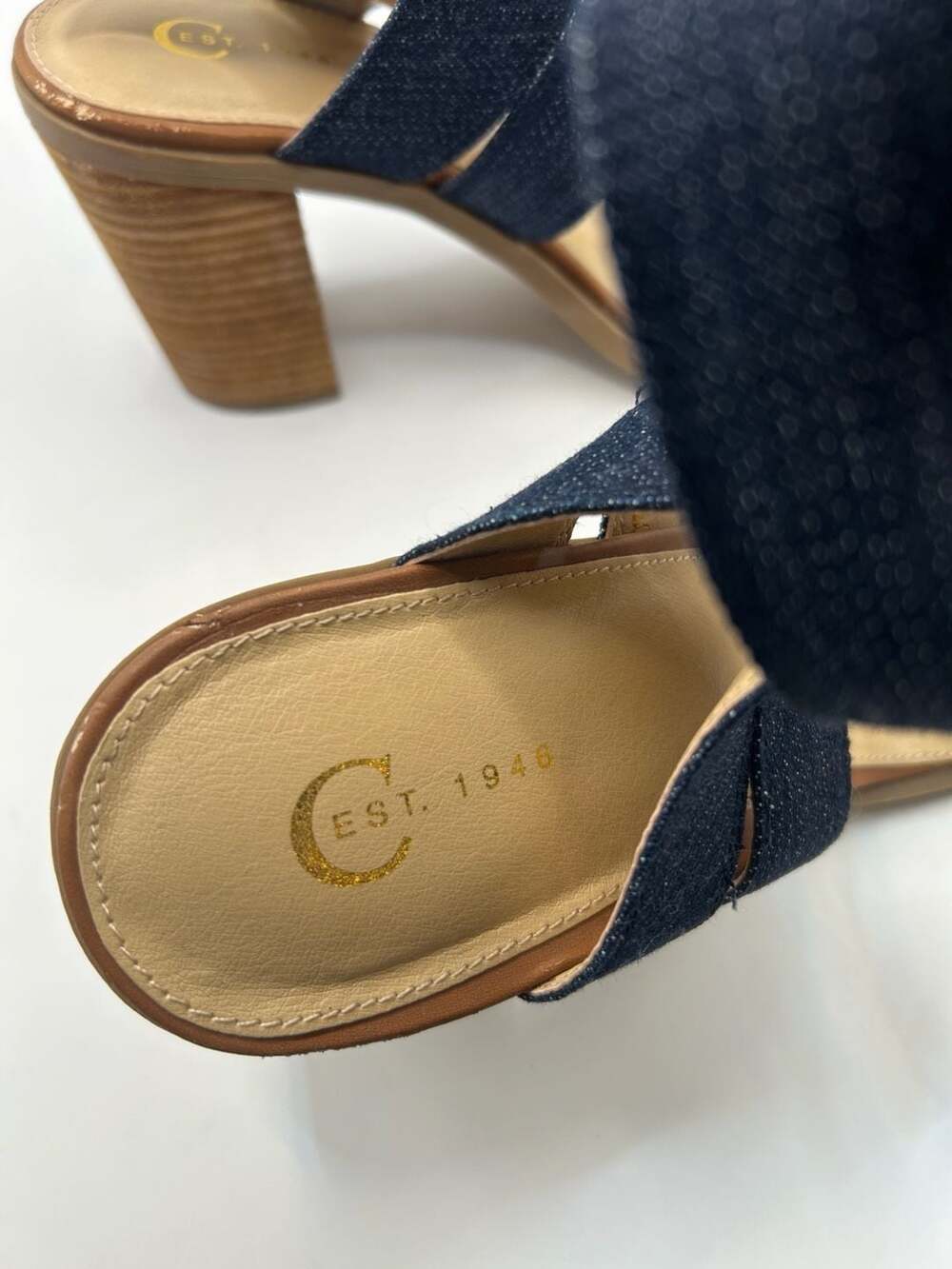 Womens Denim Lace Up Block Heel Sandals Size 10 Brown Strap Casual Summer - Picture 9 of 9